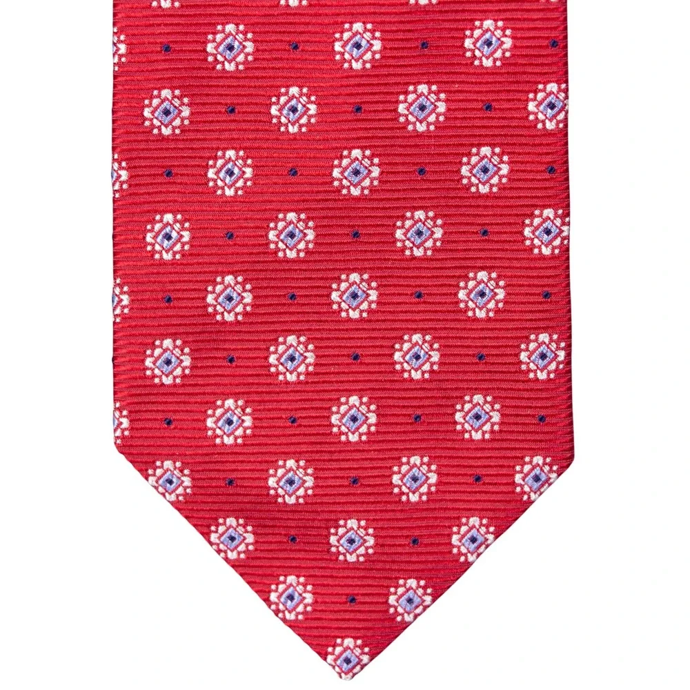 Brooks Brothers Mens Silk Tie Red‎ Geometric Medallion Print Made in USA